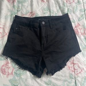 Kancan Jean Shorts Women 7/27 Juniors Black Cut Off Mid Rise Frayed